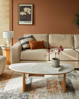 Cara light mango wood marble Top Coffee Table