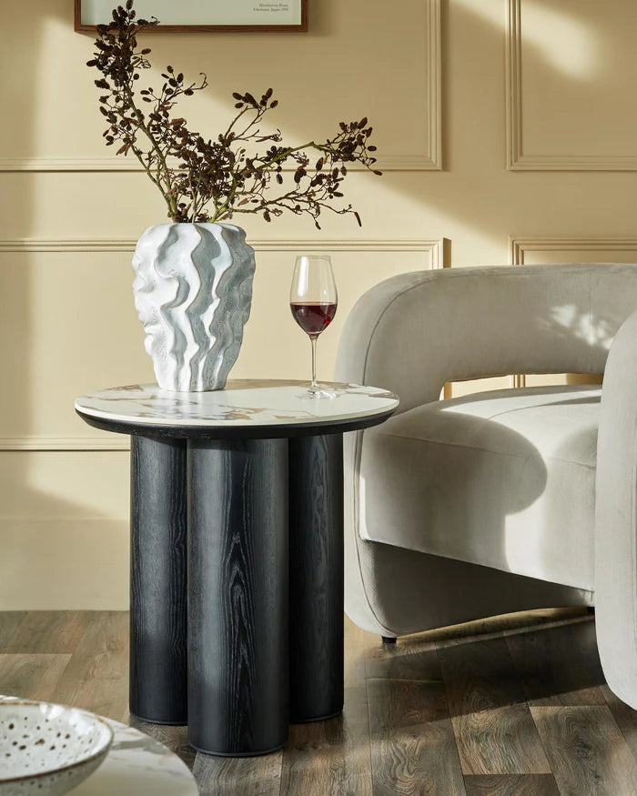 Lena White Calacatta Ceramic Side Table