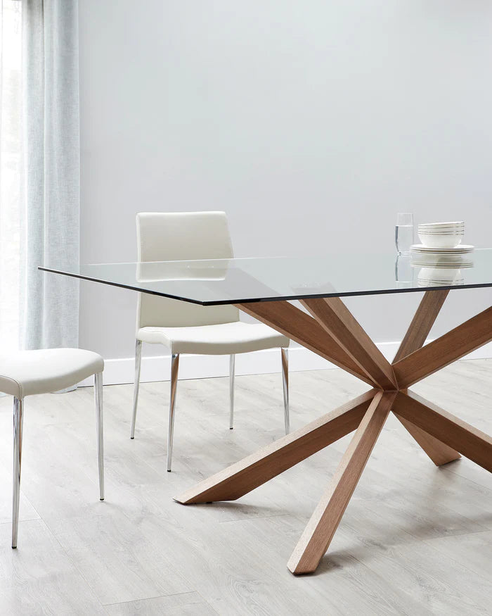 Otter Clear Glass And Walnut 8 Seater Dining Table