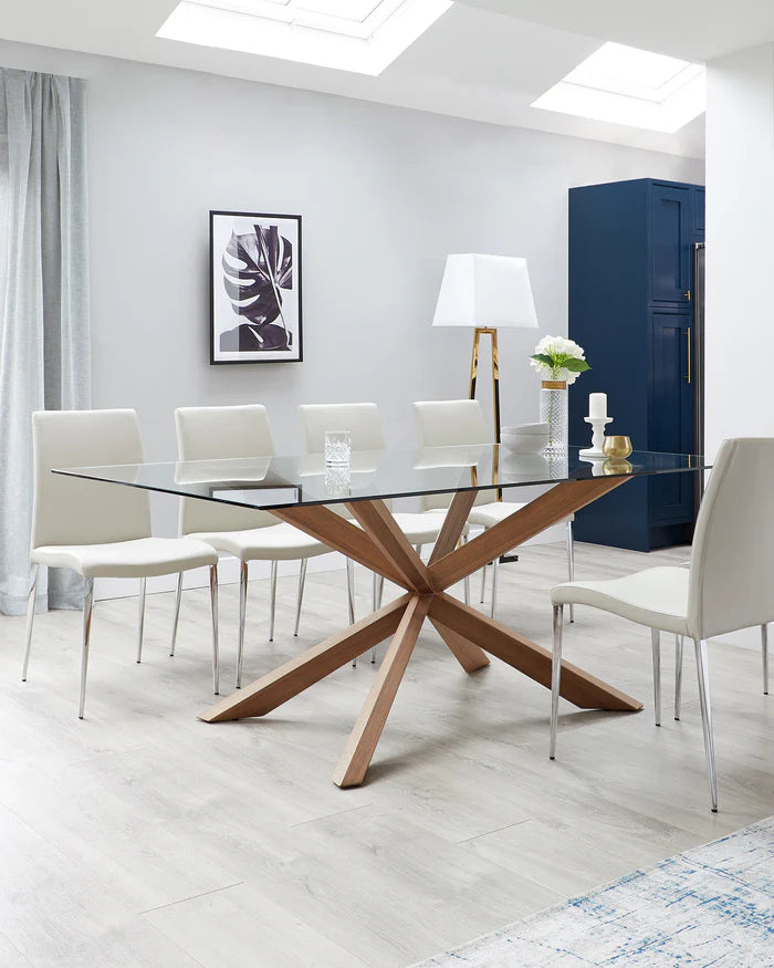 Otter Clear Glass And Walnut 8 Seater Dining Table