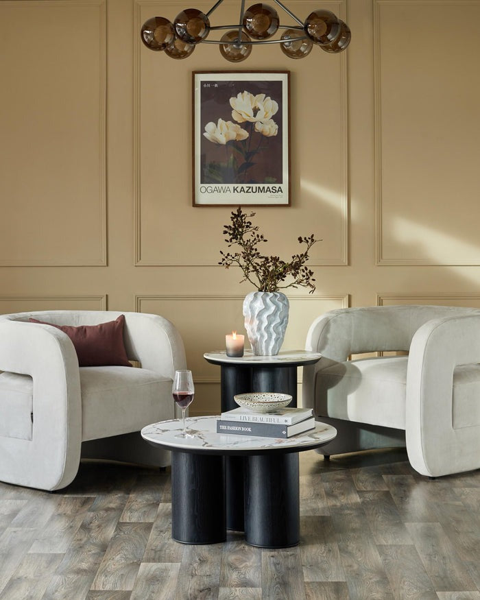 Lena White Calacatta Ceramic Side Table
