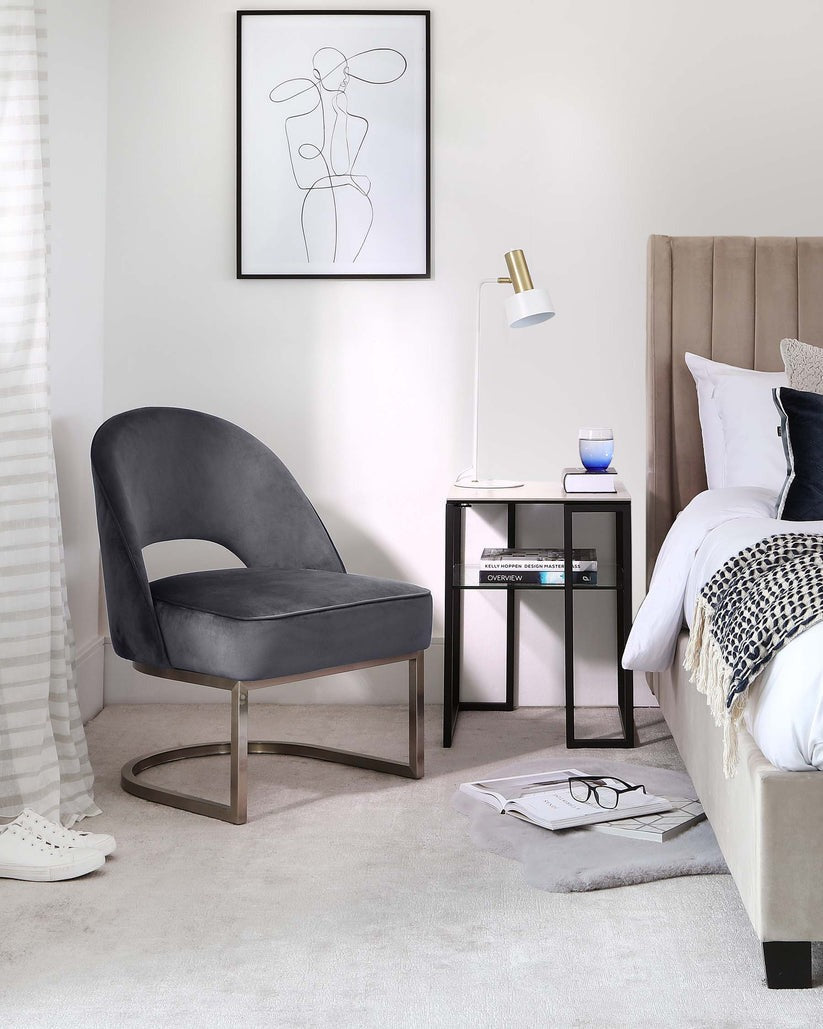 Clover Cantilever Dark Blue Velvet Accent Chair