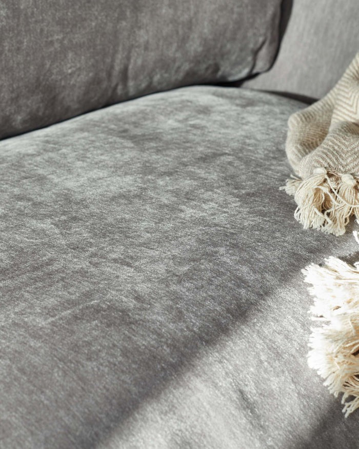 Saige Mid Grey Fabric Armchair With Natural Wood Legs