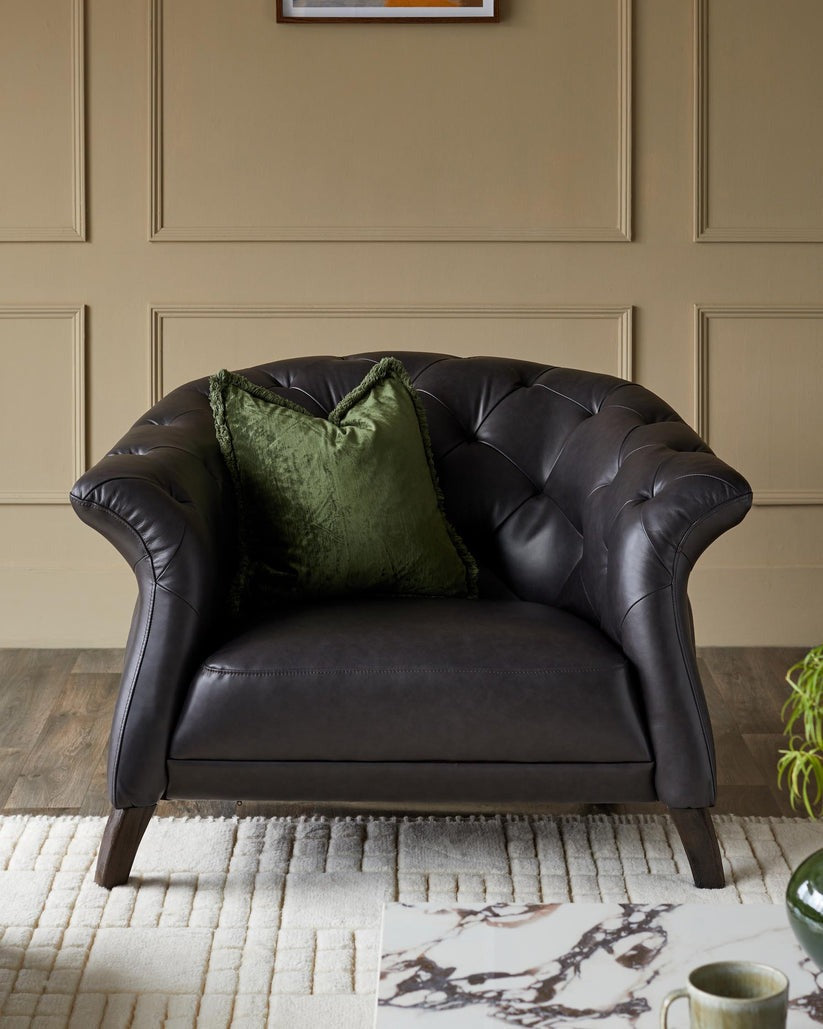 Luxe Modern Leather And Dark Wood Leg Armchair