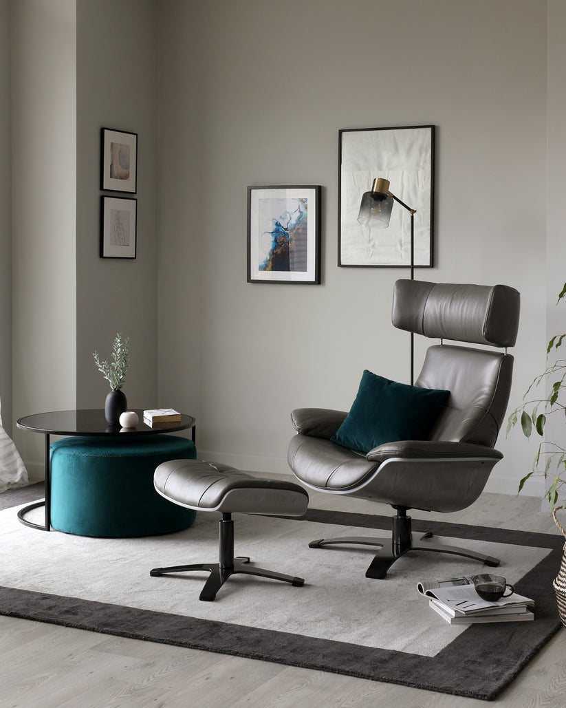 Karma Leather Swivel Recliner Accent Chair & footstool