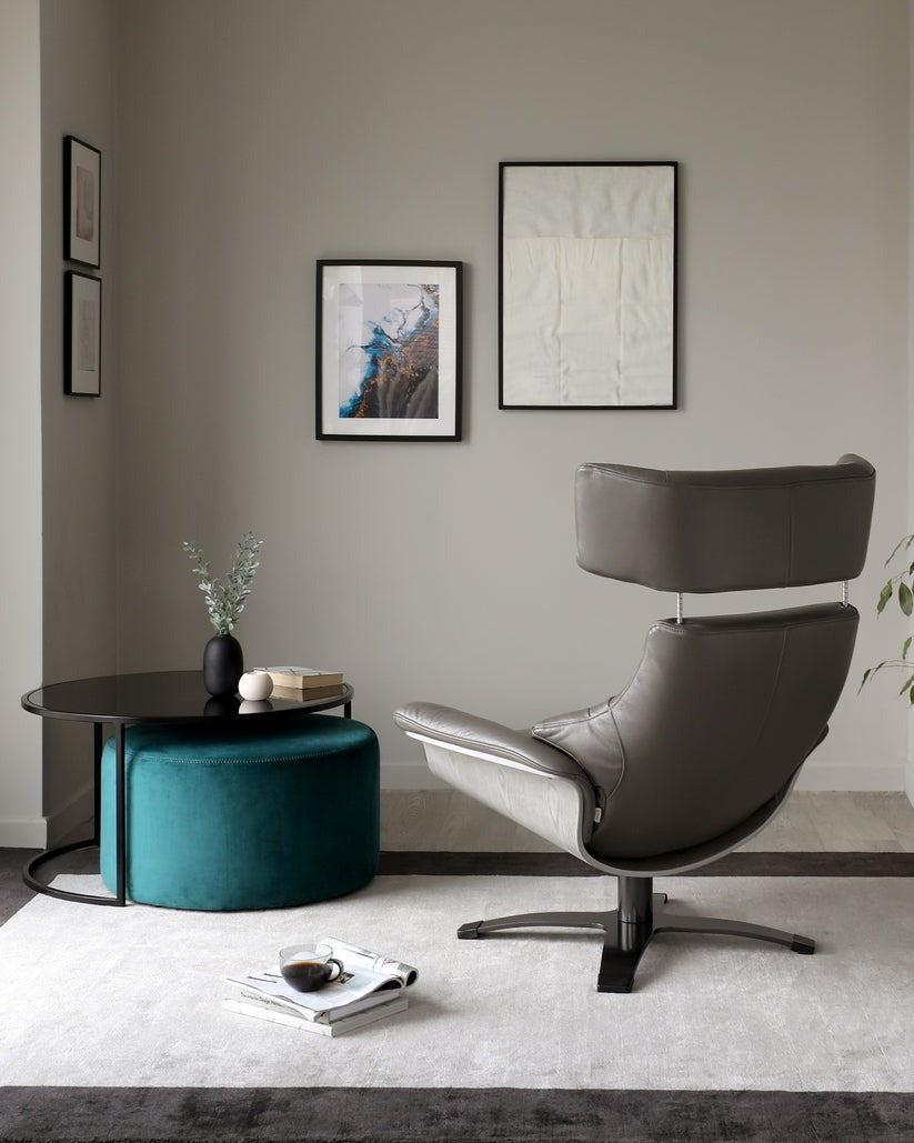 Karma Leather Swivel Recliner Accent Chair & footstool