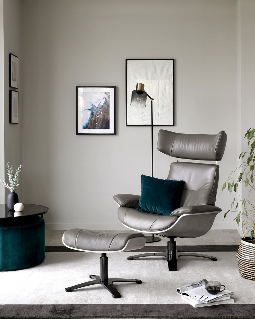 Karma Leather Swivel Recliner Accent Chair & footstool
