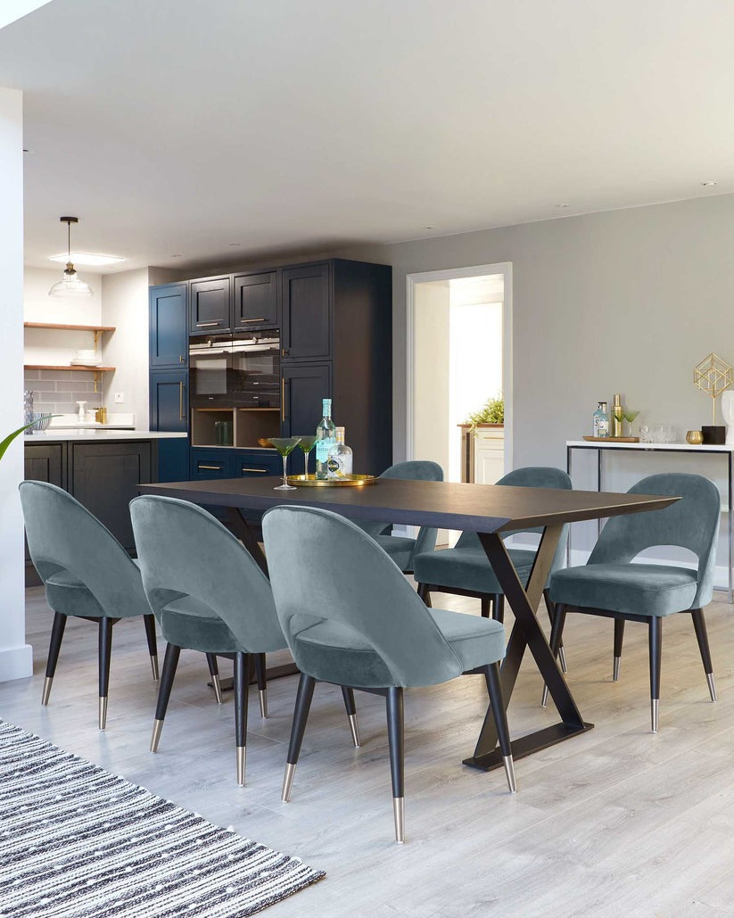 Clover Blue Grey Velvet Dining Chair - 2 Set
