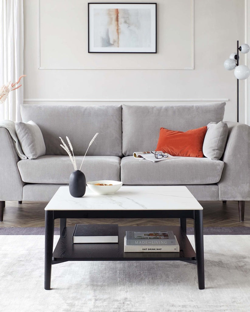 Banks White Marbled Ceramic With Black Wood Coffee Table