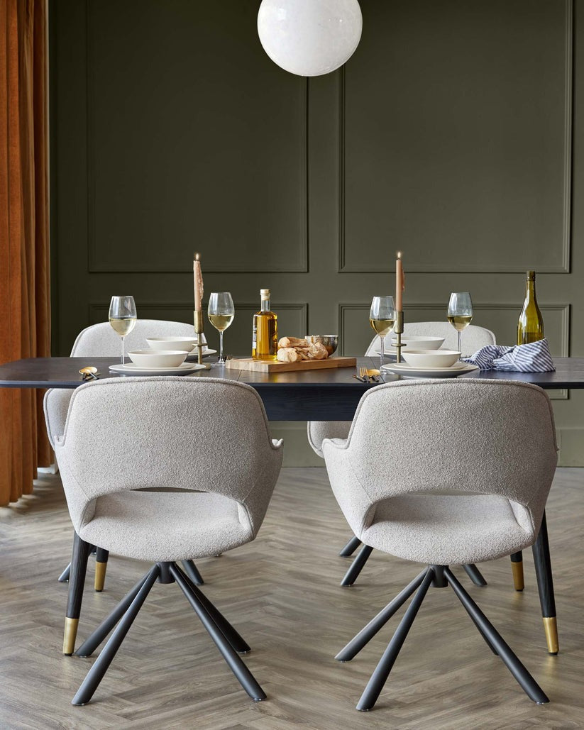 Marlow Swivel Black Metal Dining Chairs Boucle - 2 Set