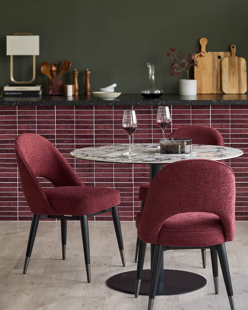Clover Berry Red Chunky Fabric Dining Chair - 2 Set