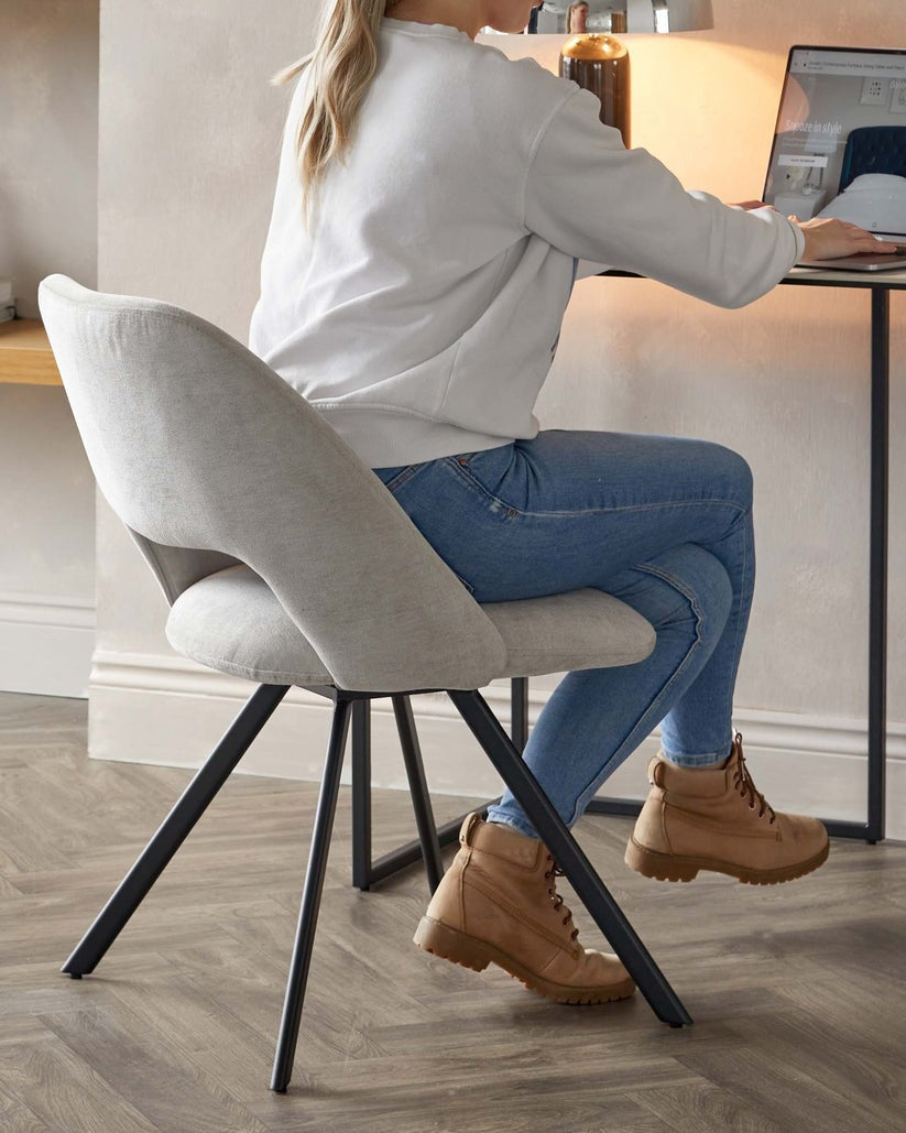 Lottie Mid Grey Soft Weave Swivel Black Metal Chair