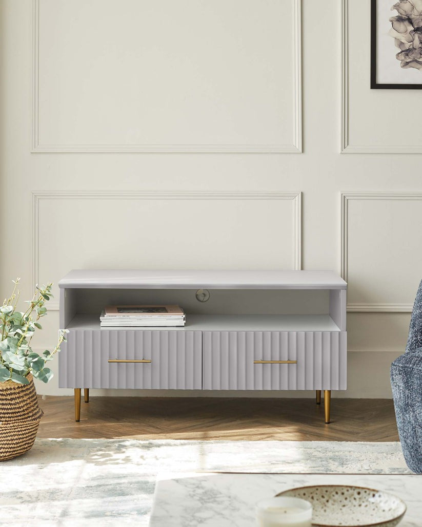Albury Light Grey Compact TV Unit with Brass