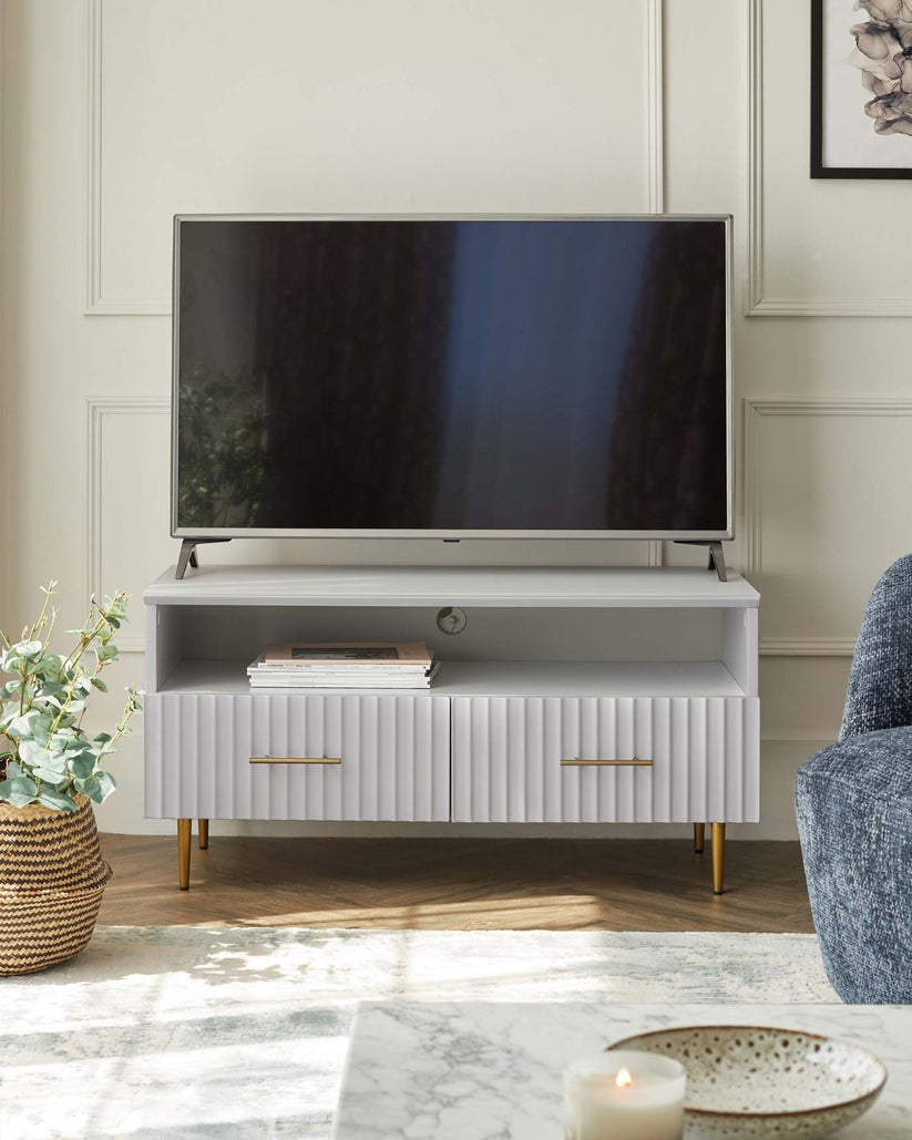 Albury Light Grey Compact TV Unit with Brass