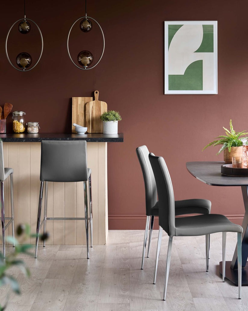 Elise Faux & Chrome Leather Dining Chair - 2 Set