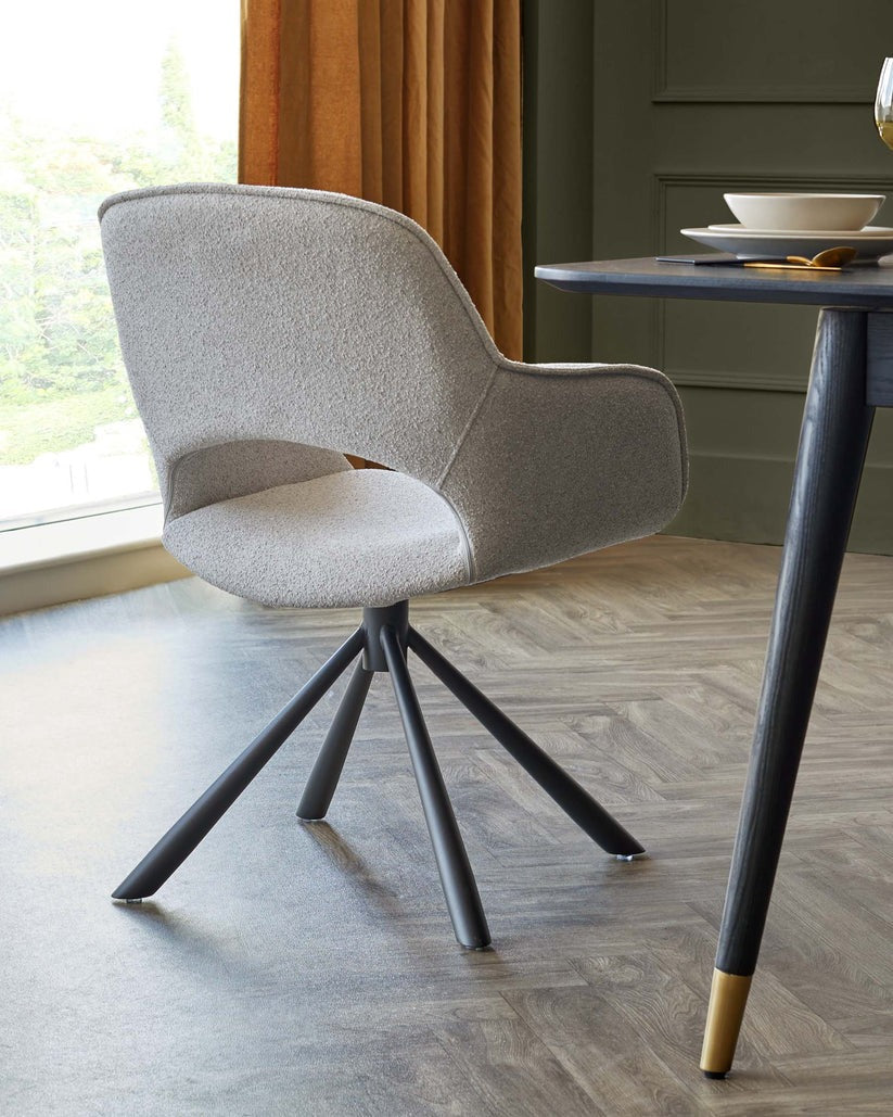 Marlow Swivel Black Metal Dining Chairs Boucle - 2 Set