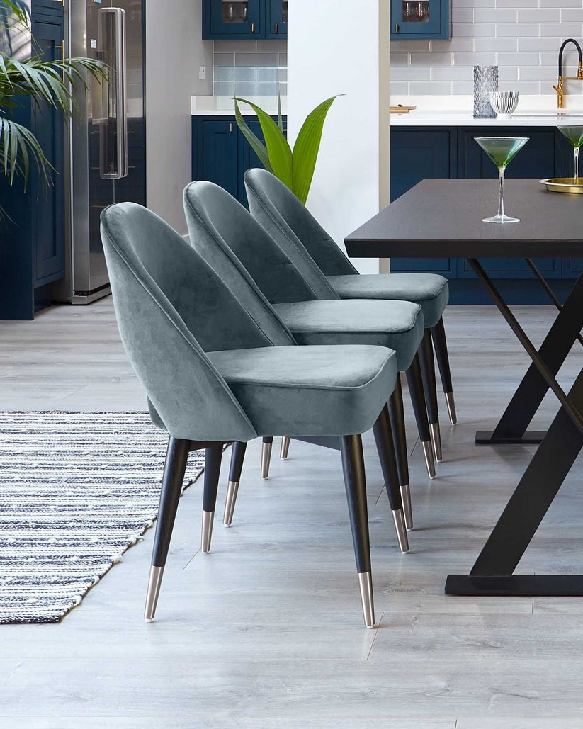 Clover Blue Grey Velvet Dining Chair - 2 Set