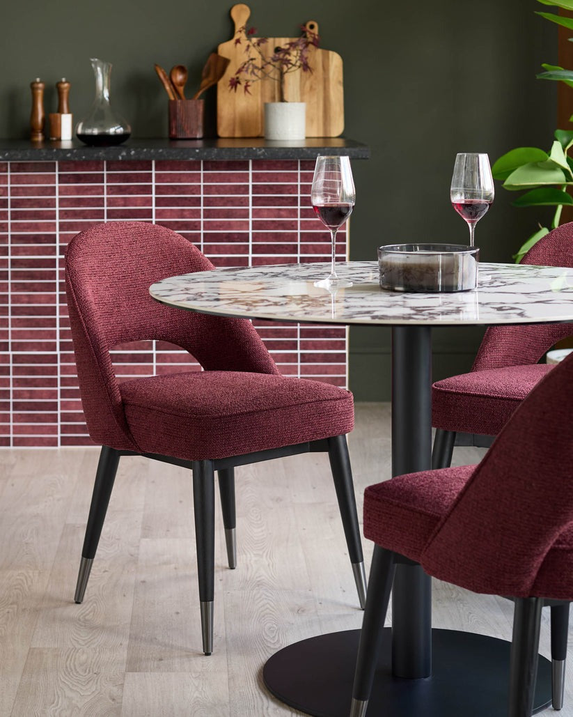 Clover Berry Red Chunky Fabric Dining Chair - 2 Set