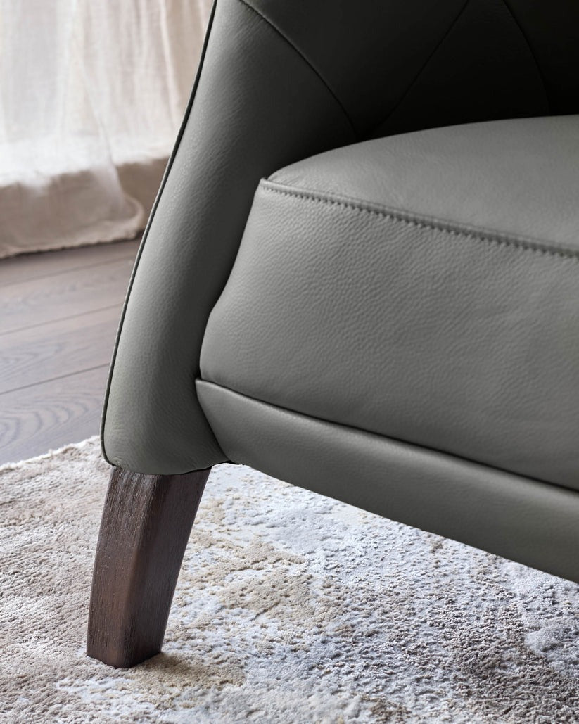 Luxe Modern Leather And Dark Wood Leg Armchair