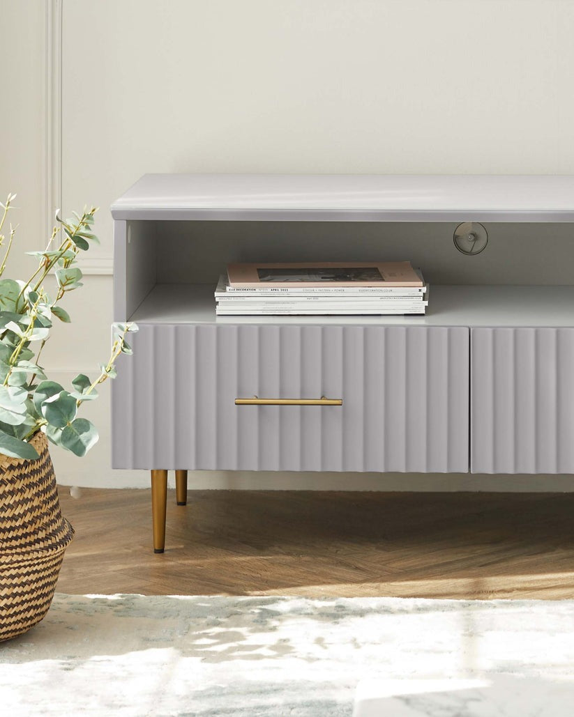Albury Light Grey Compact TV Unit with Brass