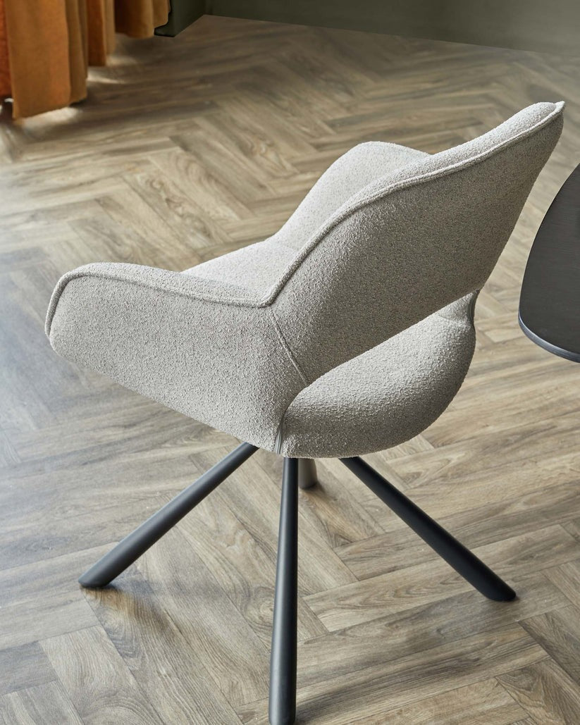 Marlow Swivel Black Metal Dining Chairs Boucle - 2 Set