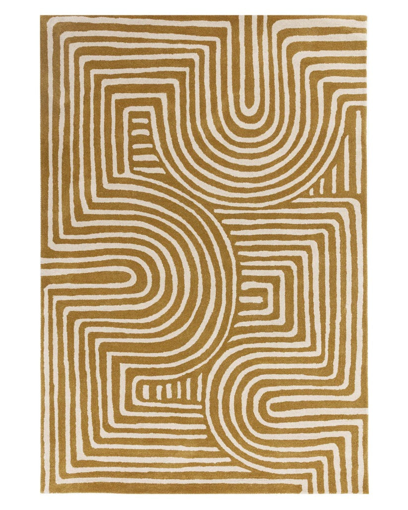 Abstract Swirl Ochre Wool Medium Rug