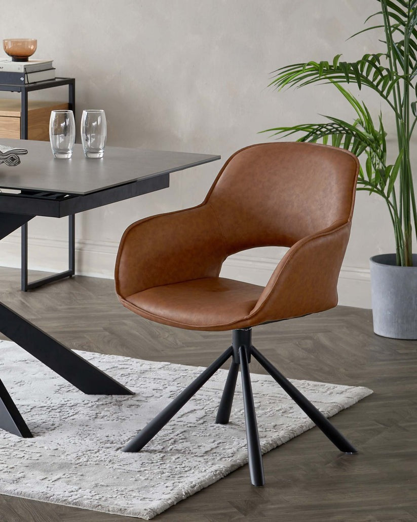 Marlow Faux Leather Swivel Dining Armchair - 2 Set