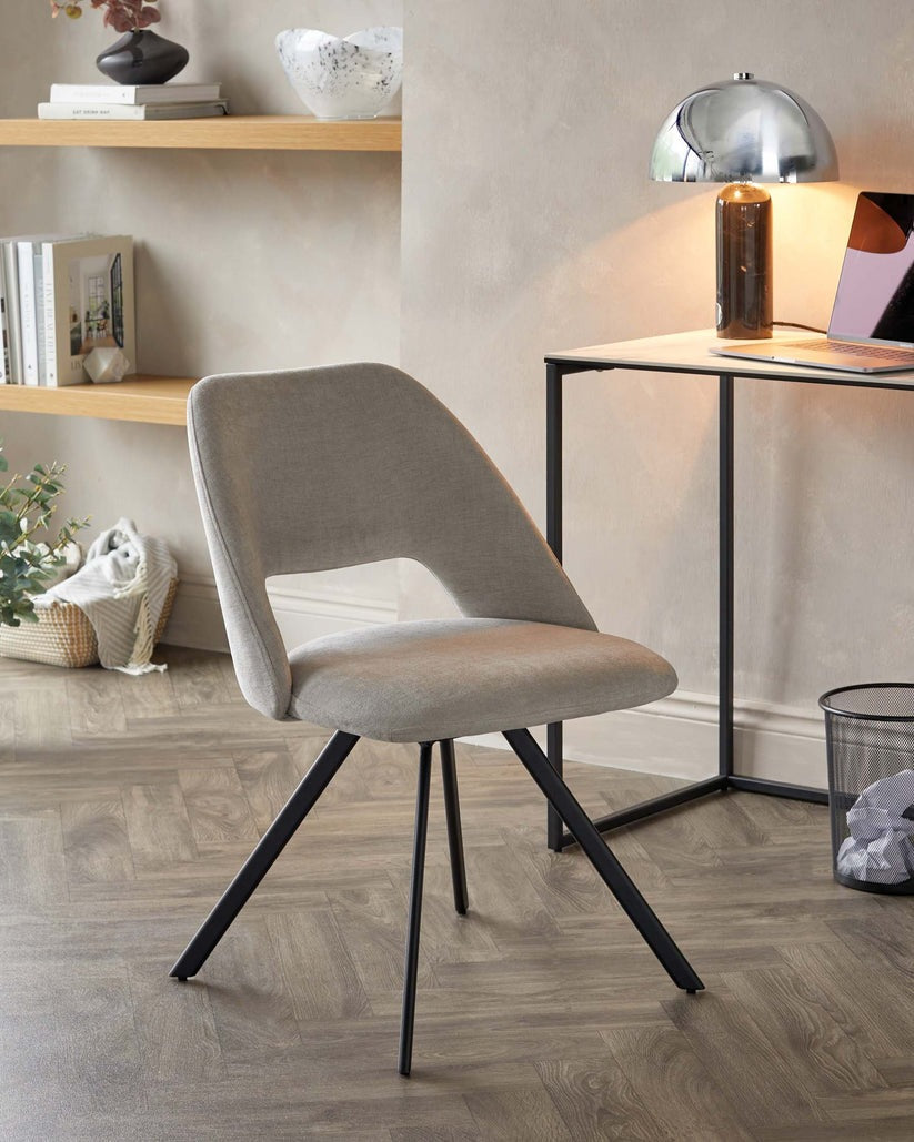 Lottie Mid Grey Soft Weave Swivel Black Metal Chair