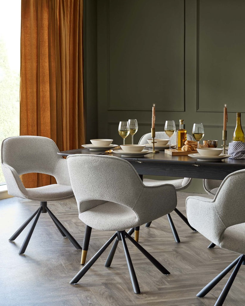 Marlow Swivel Black Metal Dining Chairs Boucle - 2 Set