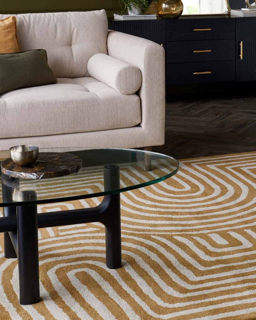 Abstract Swirl Ochre Wool Medium Rug