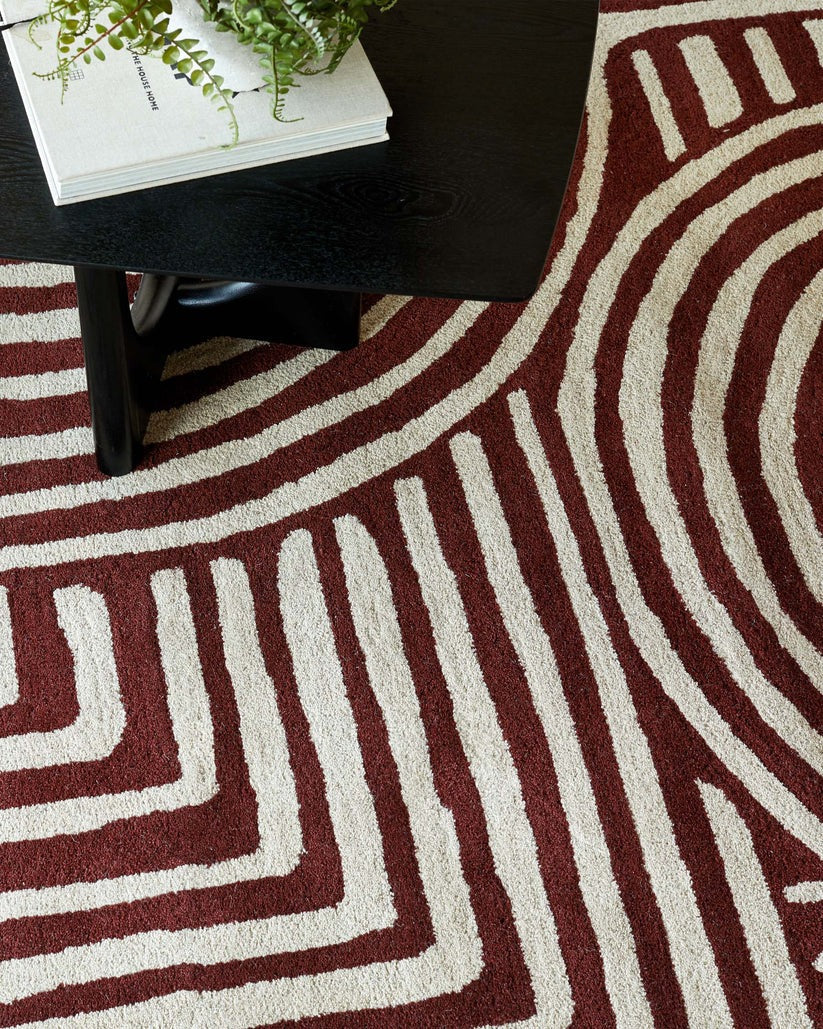 Abstract Swirl Ochre Wool Medium Rug