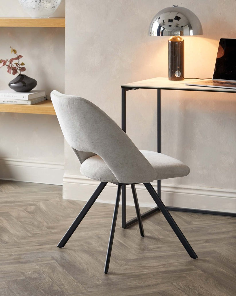 Lottie Mid Grey Soft Weave Swivel Black Metal Chair