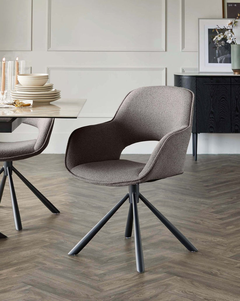 Marlow Swivel Black Metal Dining Chairs Boucle - 2 Set