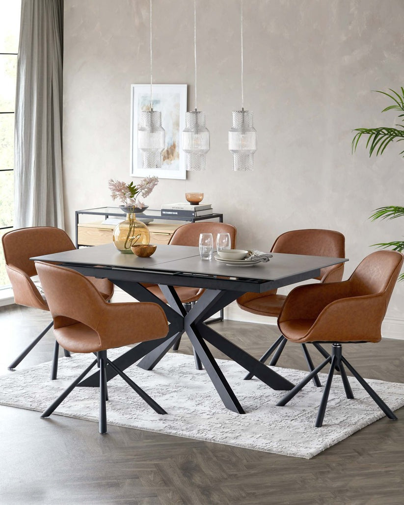 Marlow Faux Leather Swivel Dining Armchair - 2 Set