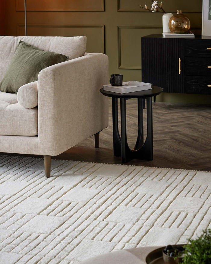 Mosaic Cream Sculpted Wool Large Rug