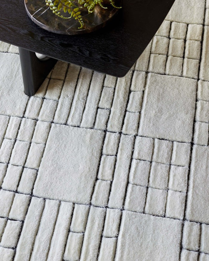 Mosaic Cream Sculpted Wool Large Rug