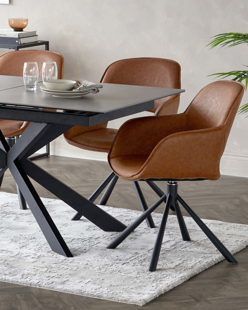 Marlow Faux Leather Swivel Dining Armchair - 2 Set