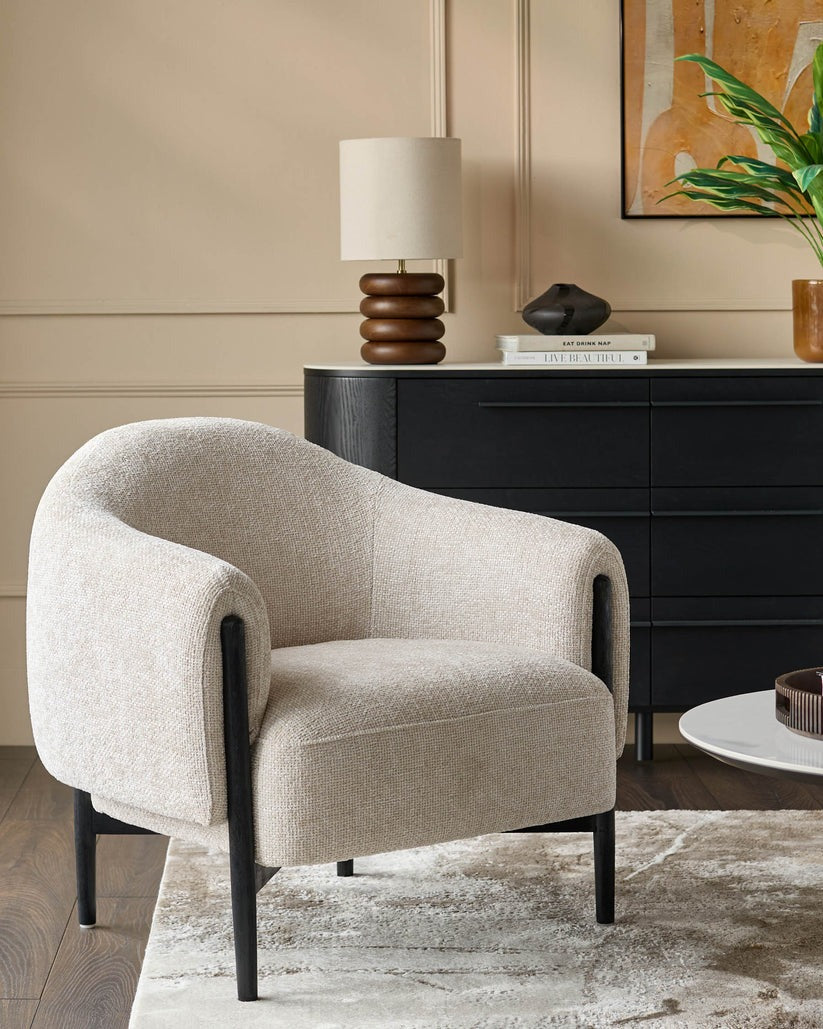 Tristan Fabric Accent Chair with Black Wood