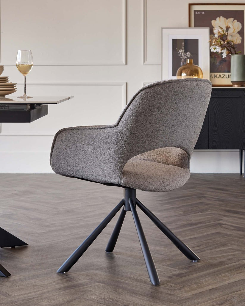 Marlow Swivel Black Metal Dining Chairs Boucle - 2 Set
