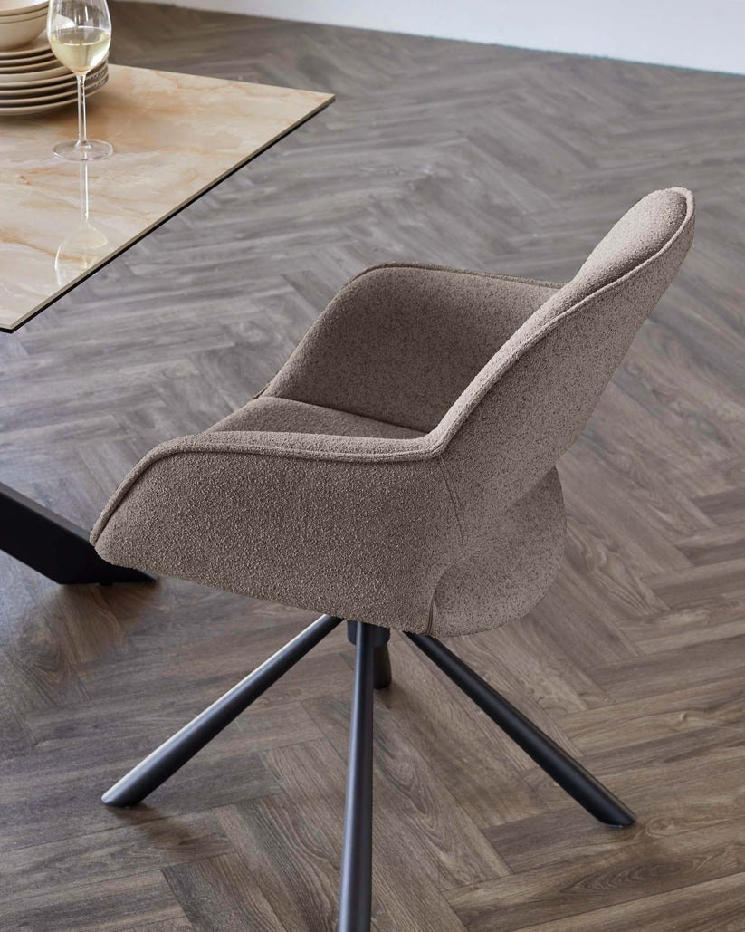 Marlow Swivel Black Metal Dining Chairs Boucle - 2 Set