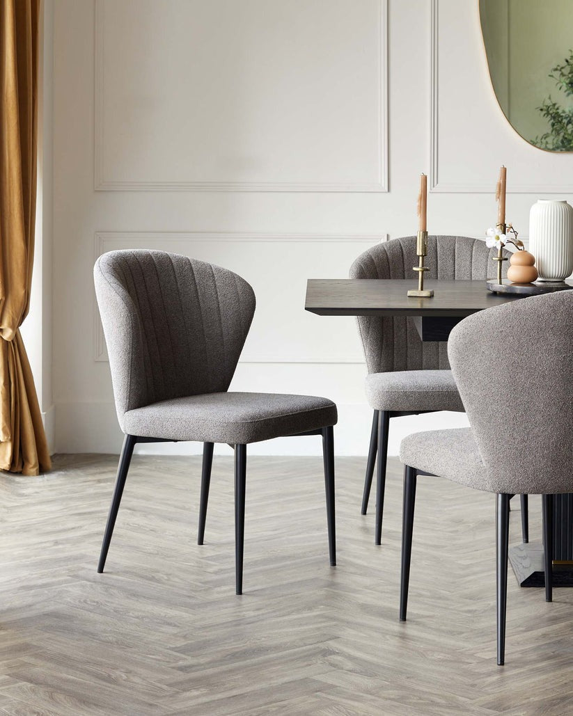 Harper Boucle Black Metal Dining Chair - 2 Set