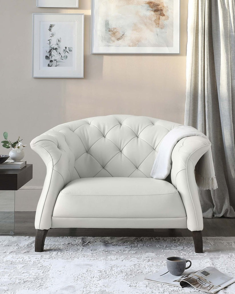 Luxe Modern Leather And Dark Wood Leg Armchair