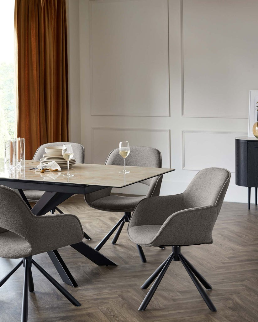 Marlow Swivel Black Metal Dining Chairs Boucle - 2 Set