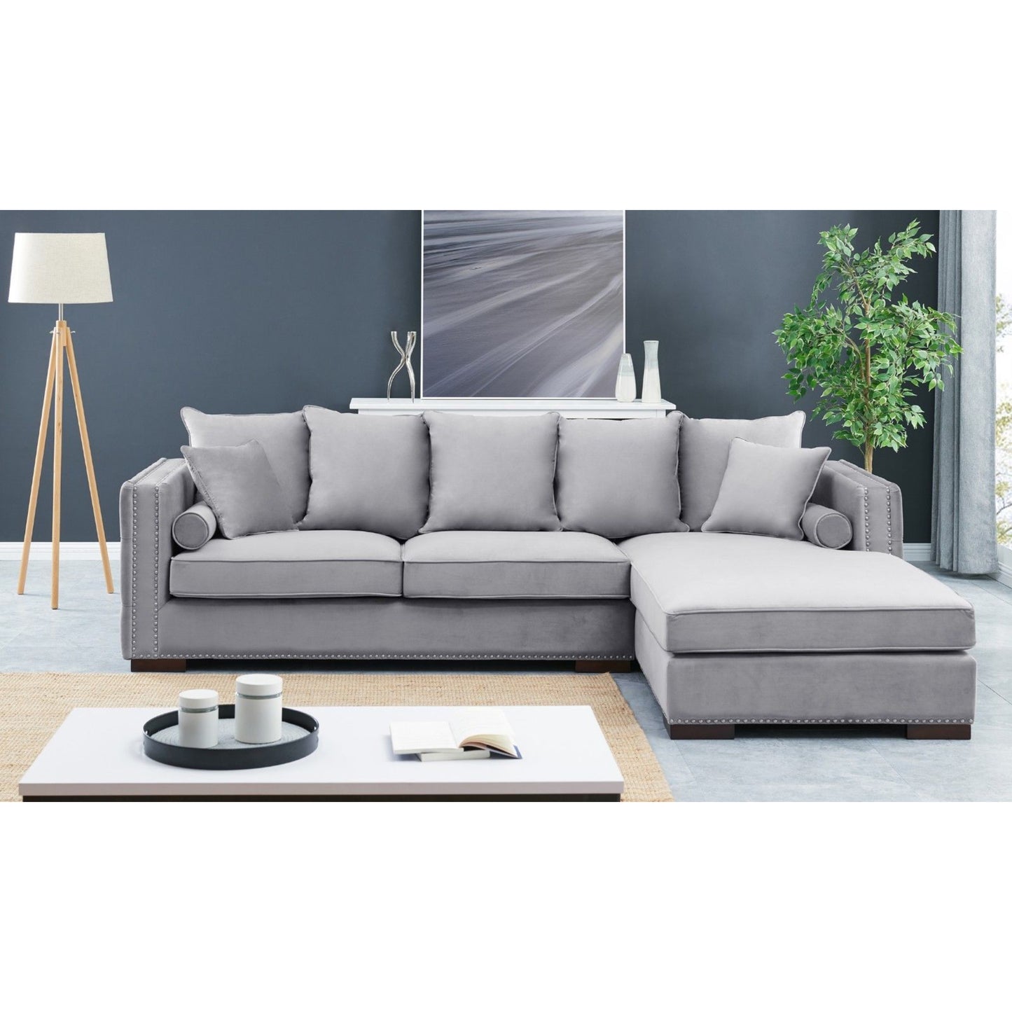 Obeid Grey-Silver Luxury Velvet Corner Settee Suite Sofa