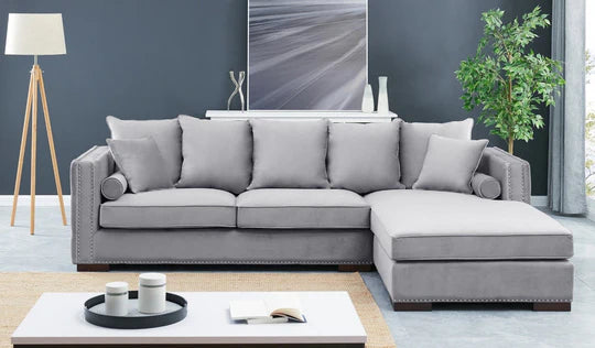 Obeid Grey-Silver Luxury Velvet Corner Settee Suite Sofa