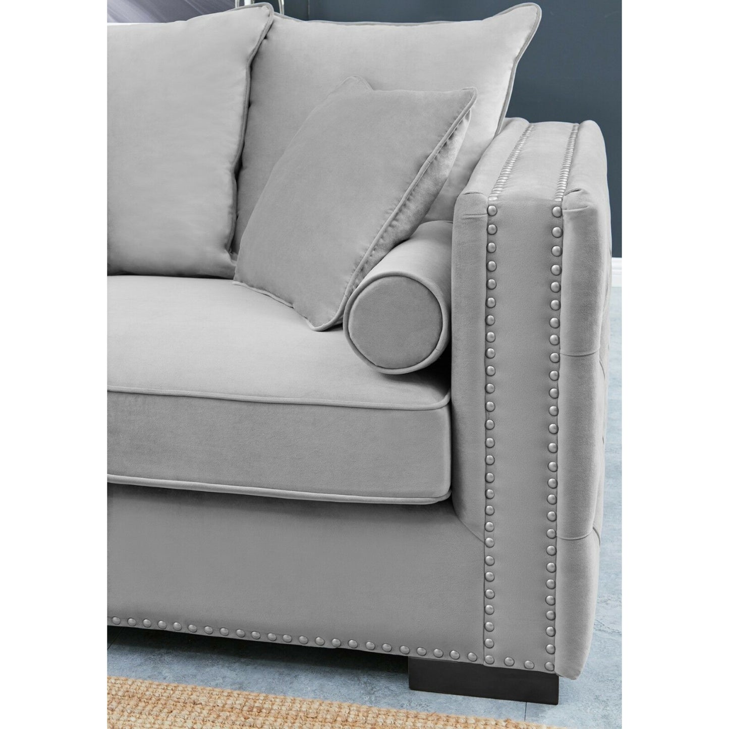 Obeid Grey-Silver Luxury Velvet Corner Settee Suite Sofa