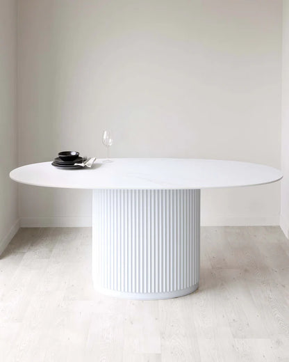 Austin White Marbled Ceramic Fluted 6 Seater Dining Table