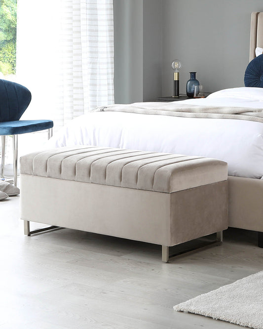 Amalfi Velvet And Brushed Steel Ottoman Storage Bench