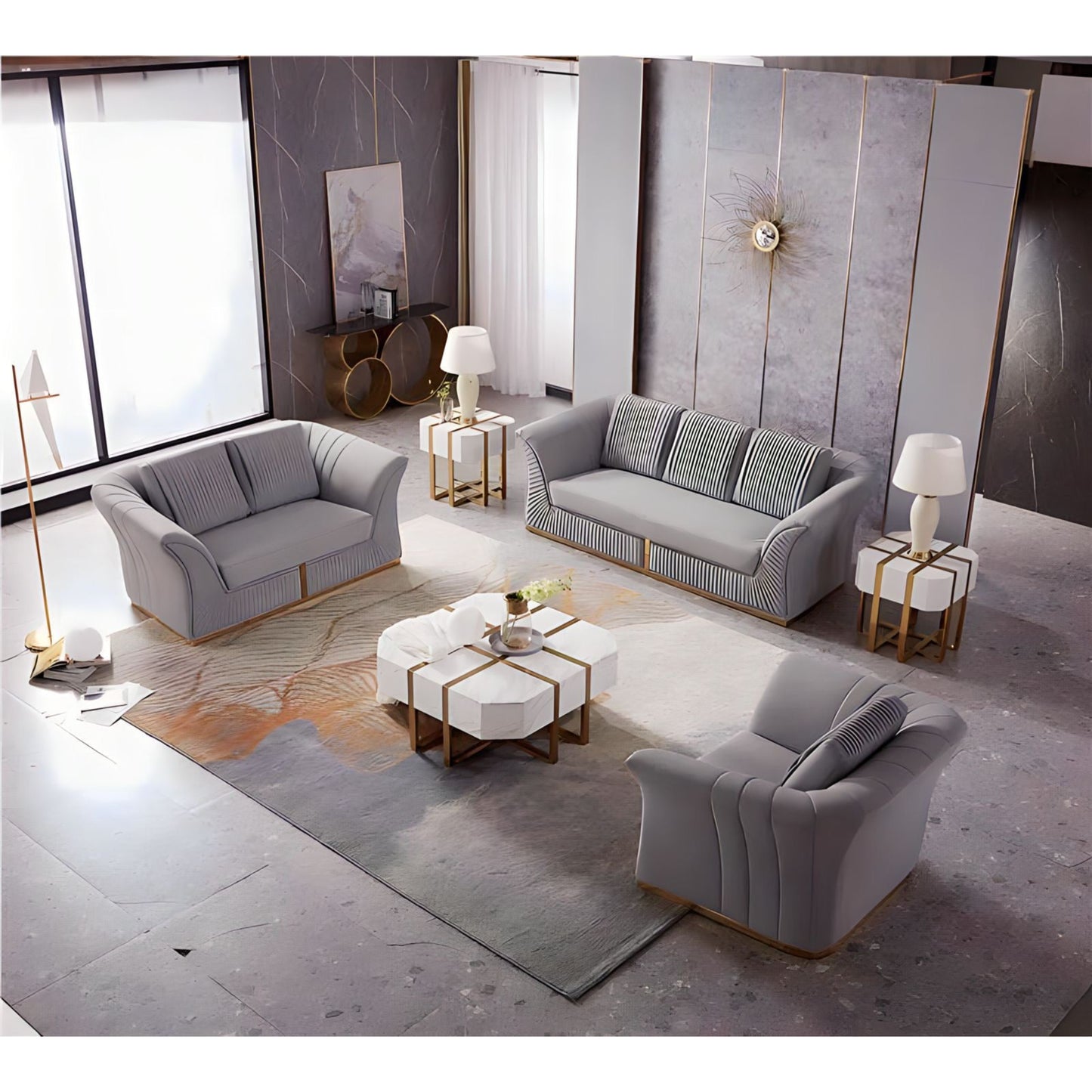 Gadarif Sofa Set in Luxury Grey Velvet