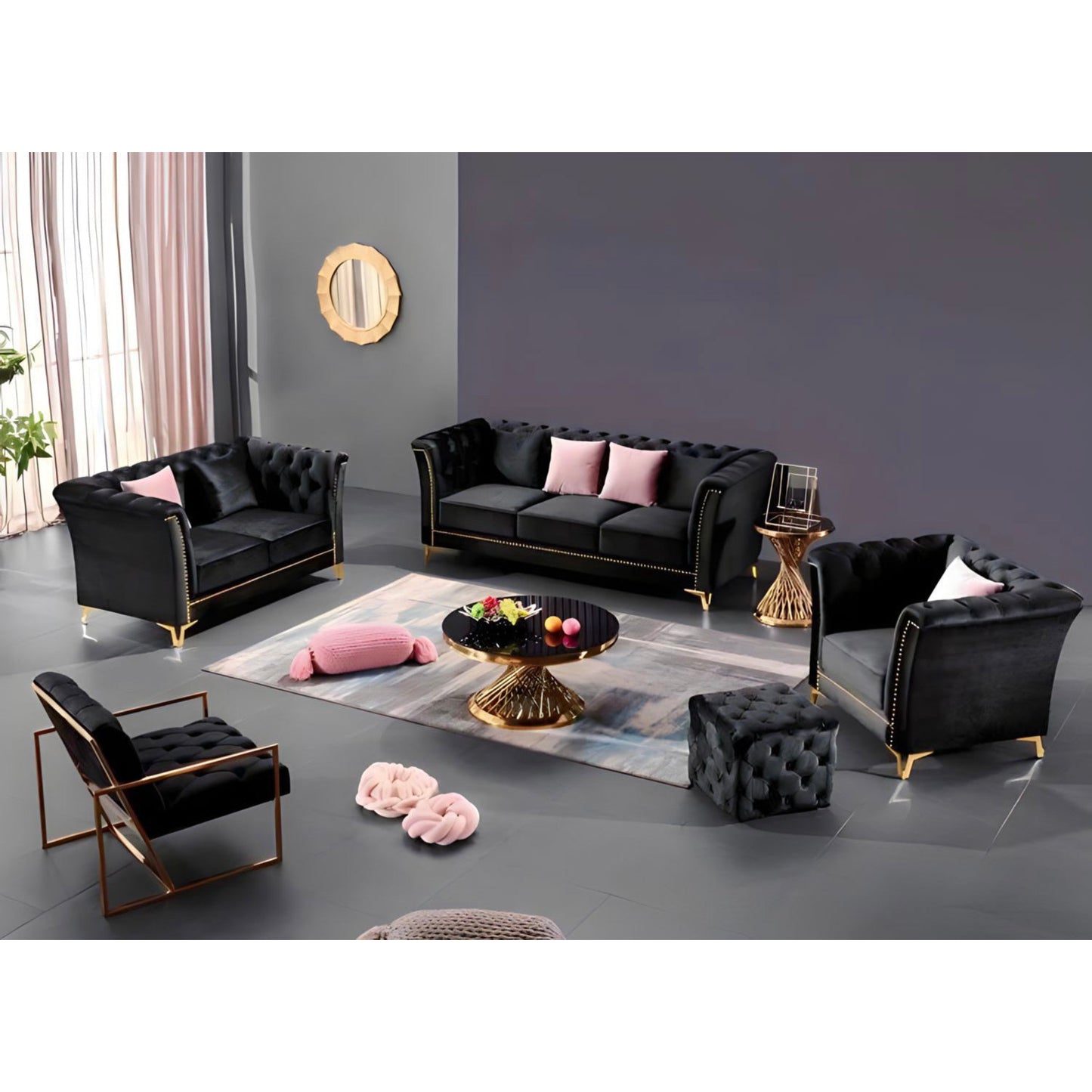 Matama Sofa Sets in Luxury Black Velvet